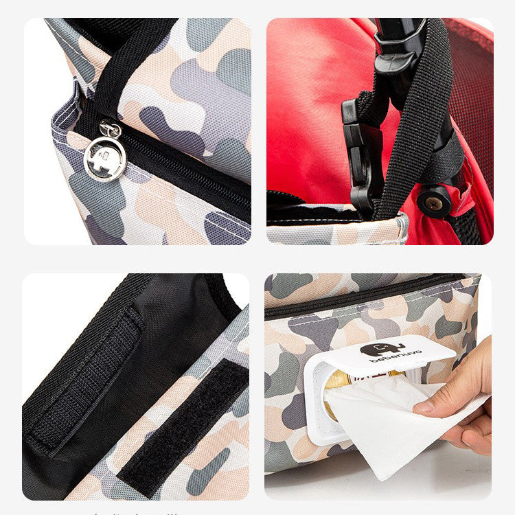 Többfunkciós babakocsi tároló táska nedves törlőkendő tartóval