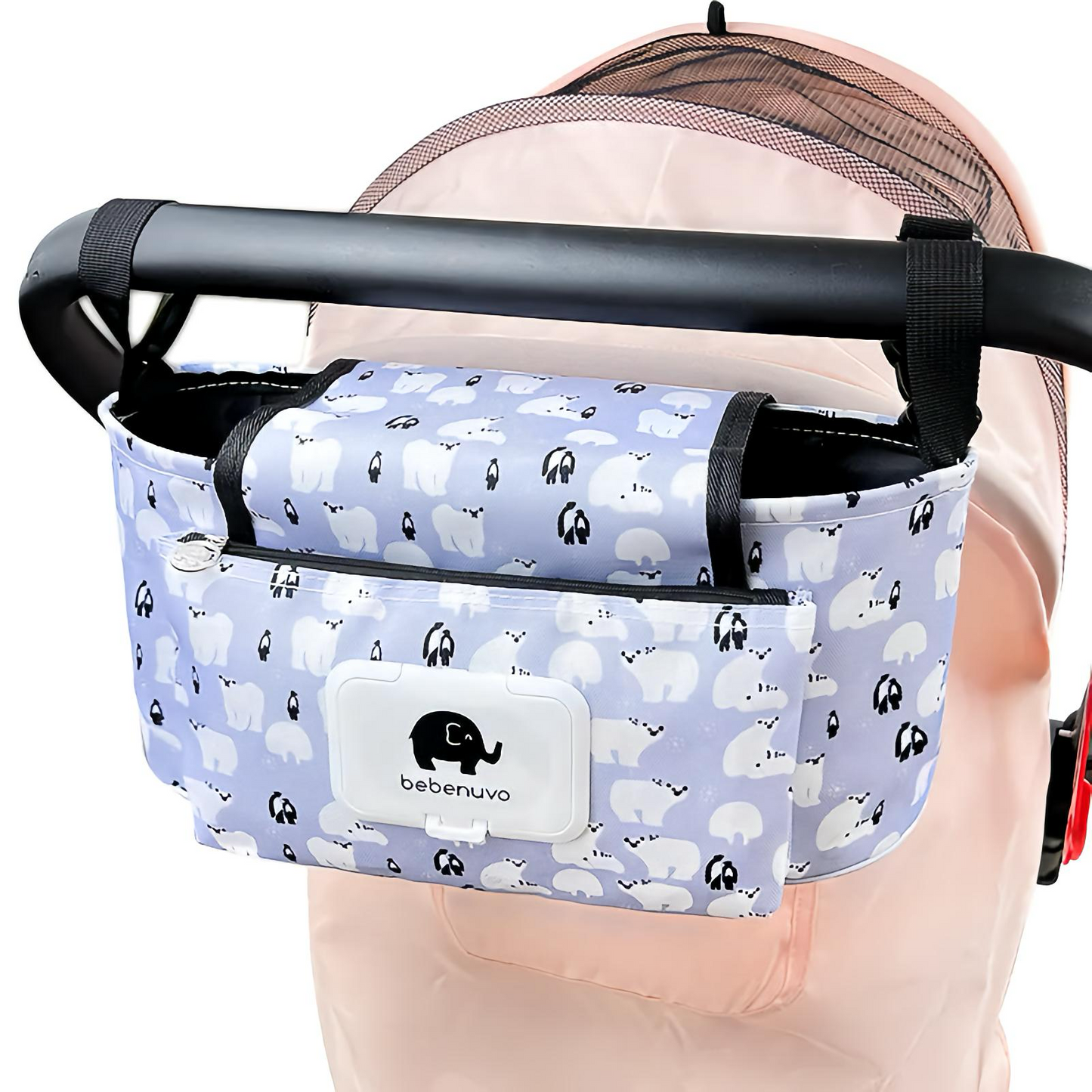 Többfunkciós babakocsi tároló táska nedves törlőkendő tartóval
